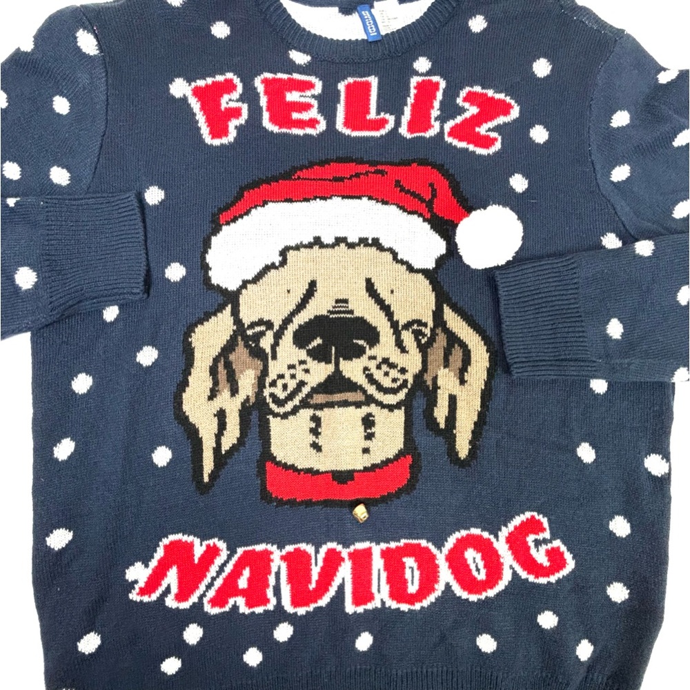 Feliz Navidog Ugly Christmas Party Sweater Retriever Hound Dog Large EXCELLENT‎